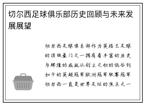 切尔西足球俱乐部历史回顾与未来发展展望